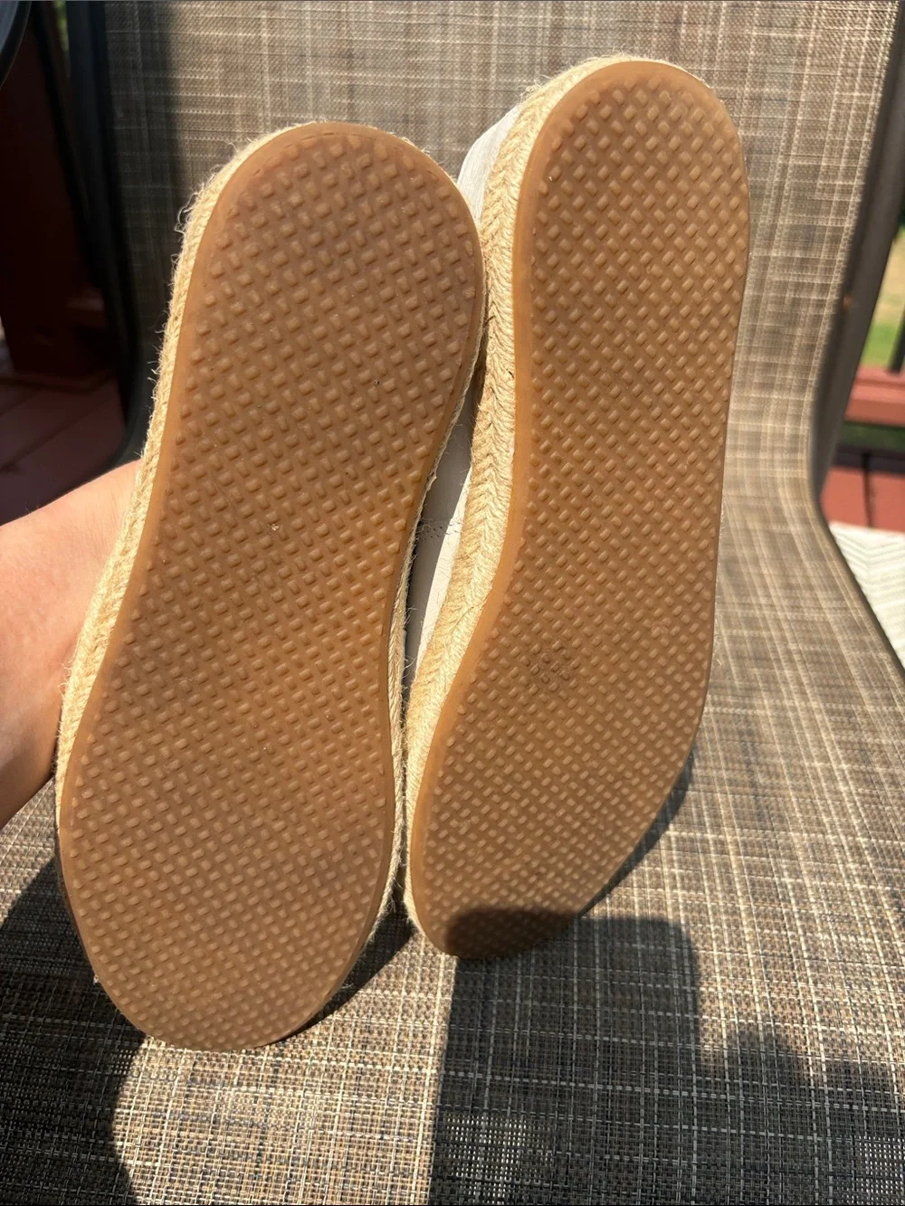 TOMS off white Braided Leather Slip-On Espadrilles